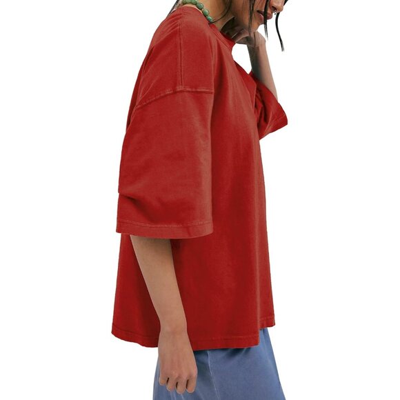 Womens Oversized Cotton T Shirt Large Casual Relax Fit Top Plus Size - Picture 2 of 5